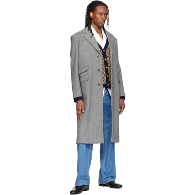 Valentino Herringbone-pattern Virgin Wool Coat In Gray