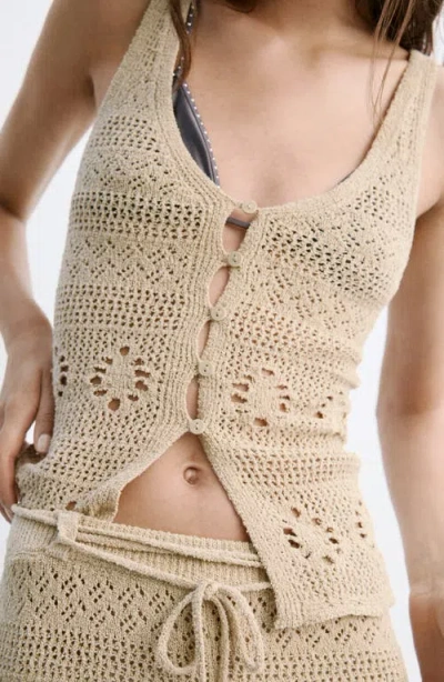 Mango Crocheted Button Front Vest In Neutral