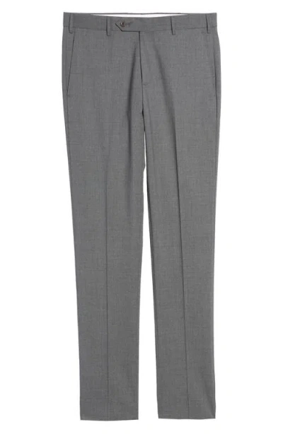 Zanella Parker Flat Front Wool Trousers In Gray