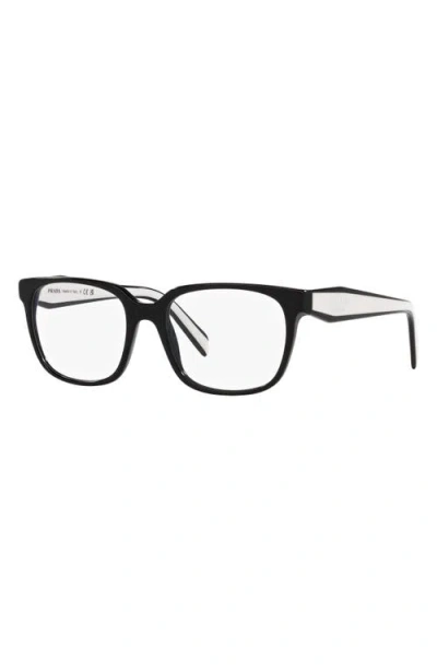 Prada 55mm Rectangular Optical Glasses In Black