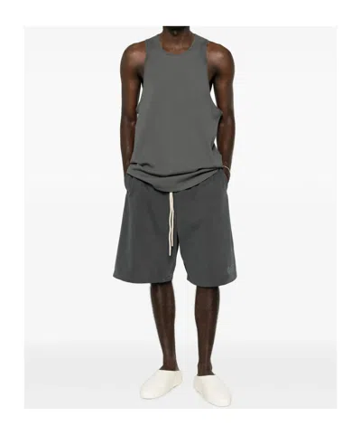 Essentials Logo-print Drawstring Shorts In Gray