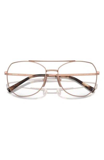 Prada 56mm Rectangular Optical Glasses In Gold
