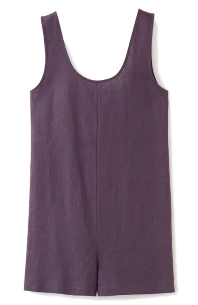 Mango Open Back Linen Blend Romper In Purple