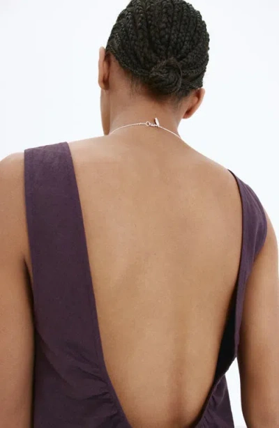 Mango Open Back Linen Blend Romper In Purple