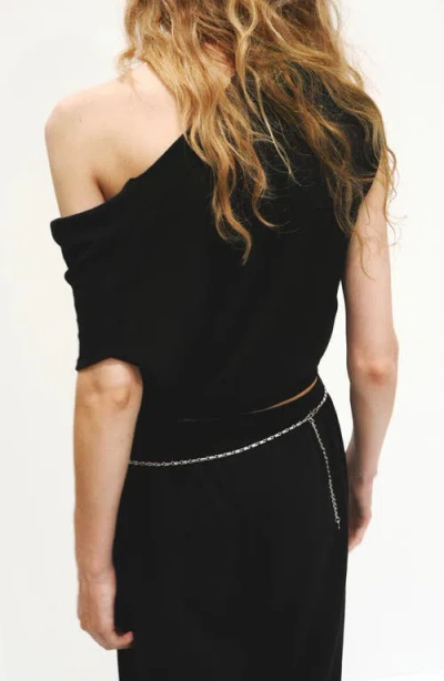 Mango Knitted Sweater With Draped Neck In Black