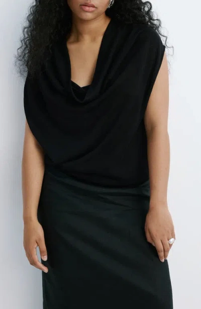 Mango Knitted Sweater With Draped Neck In Black