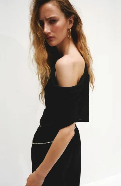 Mango Knitted Sweater With Draped Neck In Black