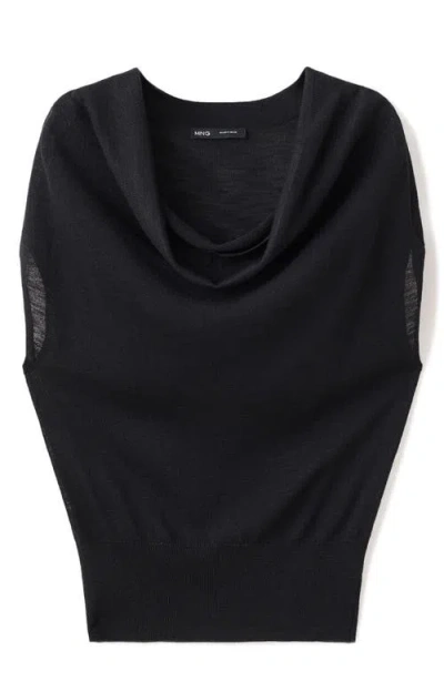 Mango Knitted Sweater With Draped Neck In Black
