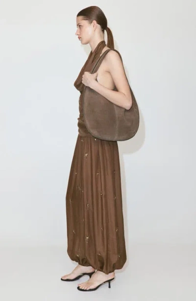 Mango Beaded Embroidered Balloon Pants In Brown