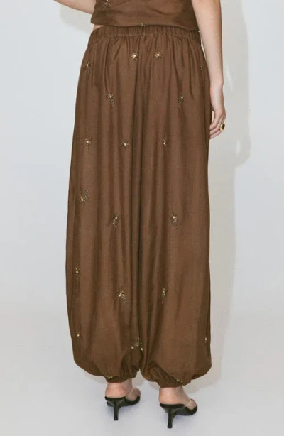 Mango Beaded Embroidered Balloon Pants In Brown