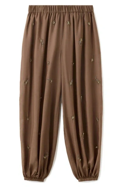Mango Beaded Embroidered Balloon Pants In Brown