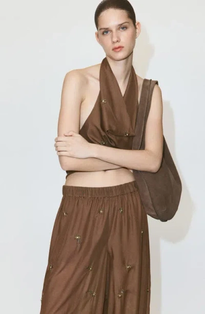 Mango Beaded Embroidered Balloon Pants In Brown