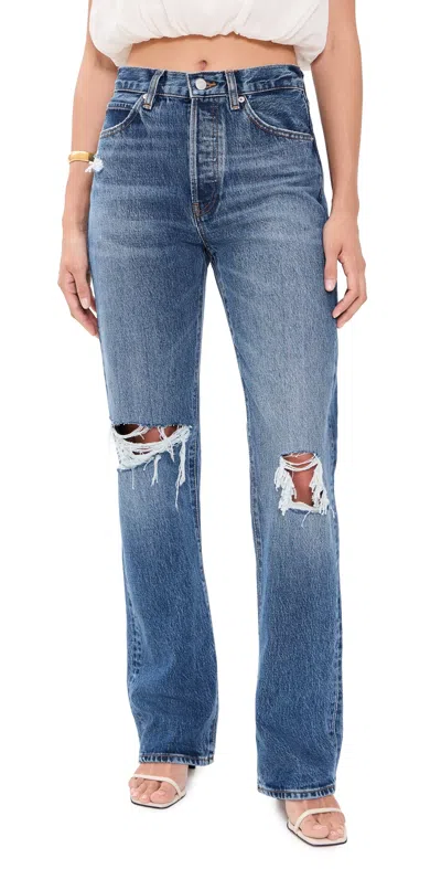 Frame The Vertical High Waist Relaxed Straight Leg Jeans In Blue