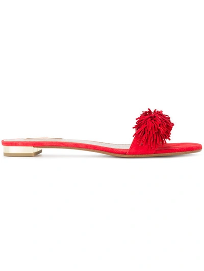 Aquazzura Red Wild Thing Suede Slides