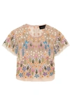 NEEDLE & THREAD Flowerbed embellished tulle top
