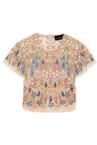 Needle & Thread 'flowerbed' Embroidered Tulle Cropped Top In Pink