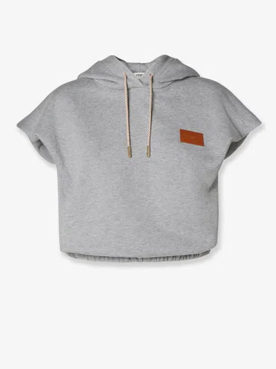 Fendi Hooded Sleeveless Top Drawstring Hem In Grey