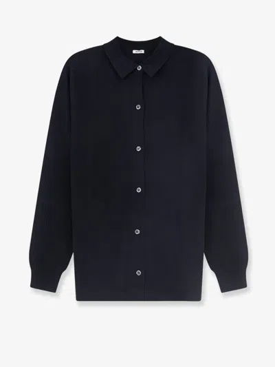 Aspesi Button-front Long-sleeve Knit Top In Black