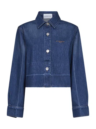 Givenchy Cropped Raw-edge Cotton Denim Jacket In Blue