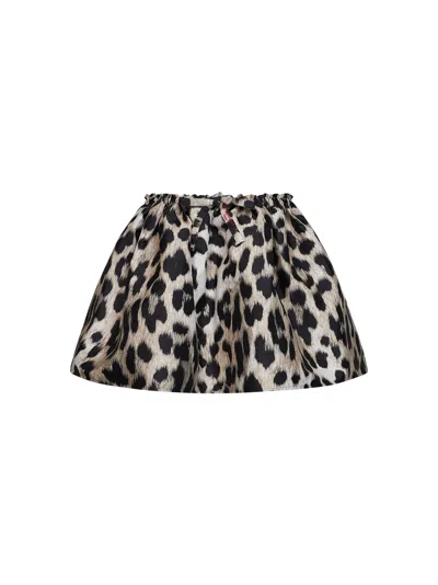 Givenchy Beige Leopard Jacquard Flared Mini Skirt In Black