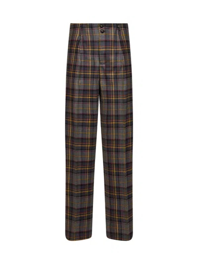 Etro Grey Check-pattern Stretch Wool Trousers In Multi