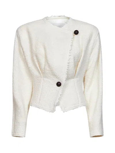 Isabel Marant Suna Asymmetrical Virgin Wool Blend Jacket In Beige