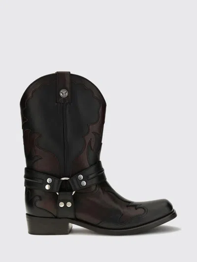 Versace Sylvester Leather Texan Boots In Black