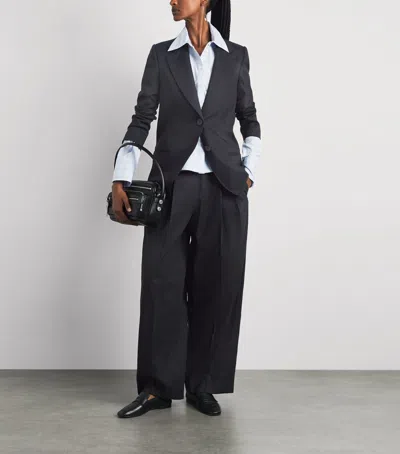 Sandro Paris Wool-blend Stripe Slim Blazer In Black