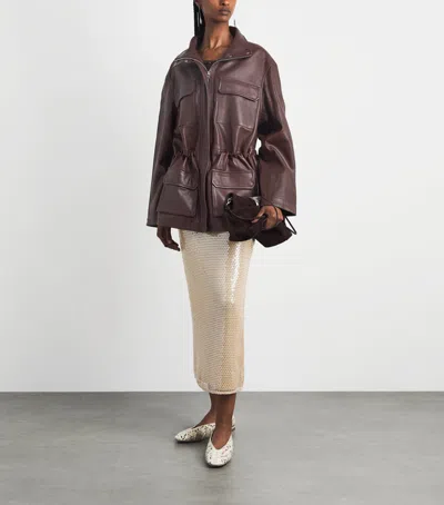 Sandro Paris Oversized Leather Jacket In Burgundy