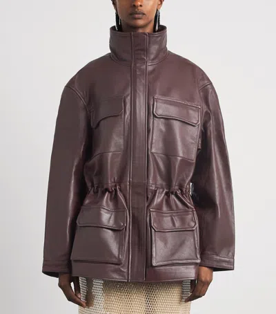 Sandro Paris Oversized Leather Jacket In Burgundy