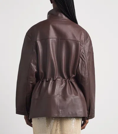 Sandro Paris Oversized Leather Jacket In Burgundy
