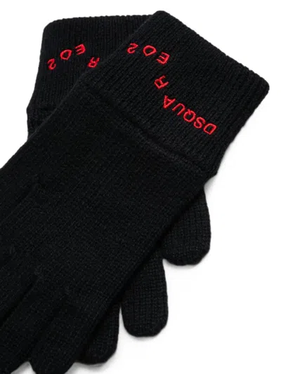 Dsquared2 로고 자수 골지 커프 장갑 In Black