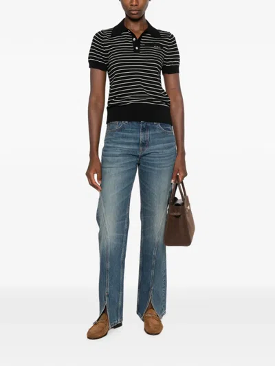 A.p.c. A. P.c. Striped Cotton Polo Shirt With Logo Front Pocket In Black