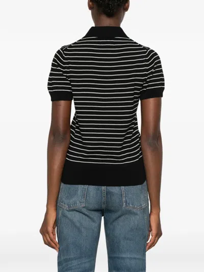 A.p.c. A. P.c. Striped Cotton Polo Shirt With Logo Front Pocket In Black