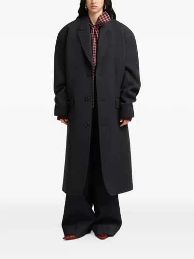Marni Deep Grey Tweed Oversized Coat In Black