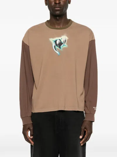 Protocol Index Graphic-print Long-sleeve T-shirt In Brown