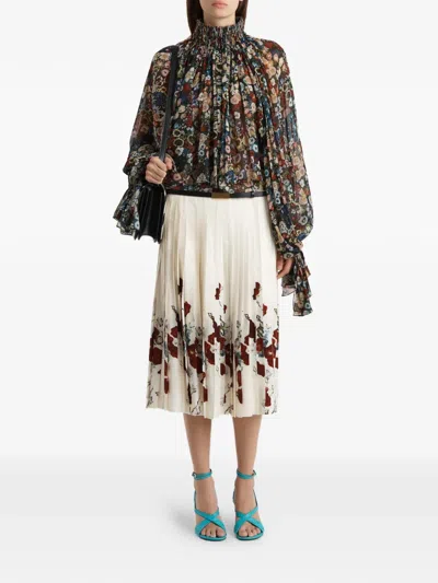 Khaite Durer Floral Silk Balloon-sleeve Peasant Top In Multi