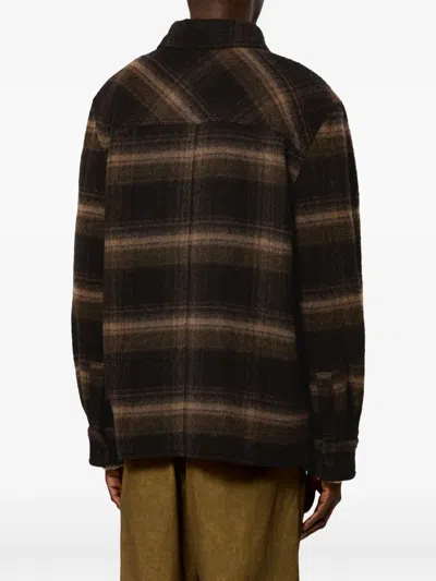 Isabel Marant Plaid Structured Collar Wool-blend Jacket In Brown