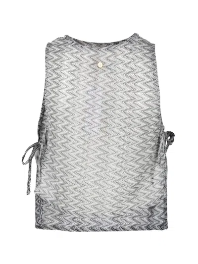 Palmacea Chevron-knit Drawstring Top In Silver