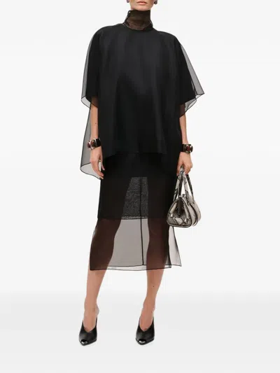 Brandon Maxwell Cali High-neck Sheer-panel Blouse In Black
