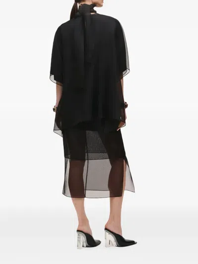 Brandon Maxwell Cali High-neck Sheer-panel Blouse In Black
