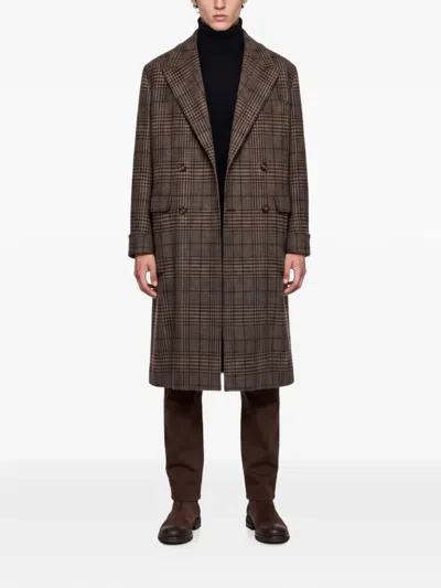 Caruso Rigoletto Check Double-breasted Coat In Brown