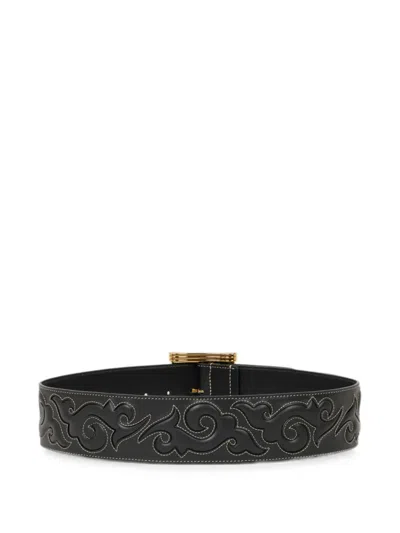 Etro 텍산 자수 레더 벨트 In Black