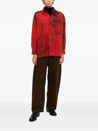 Lemaire 하이 웨이스트 와이드 팬츠 In Brown