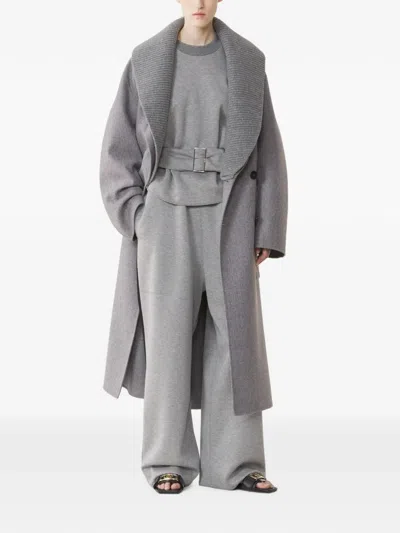 Lanvin 골지 칼라 더블 브레스티드 코트 In Gray
