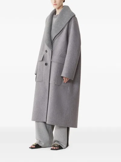 Lanvin 골지 칼라 더블 브레스티드 코트 In Gray