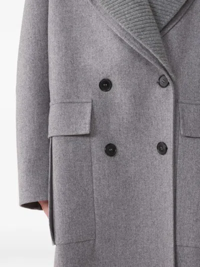 Lanvin 골지 칼라 더블 브레스티드 코트 In Gray
