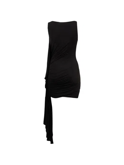 Alexander Wang Asymmetric Ruched Mini Dress In Black