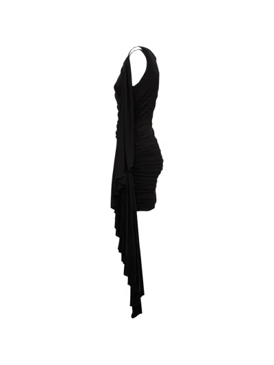 Alexander Wang Asymmetric Ruched Mini Dress In Black