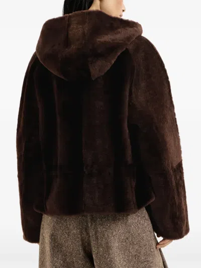 Brunello Cucinelli Shearling Outerwear Jacket With Shiny Zipper Pull In Brown